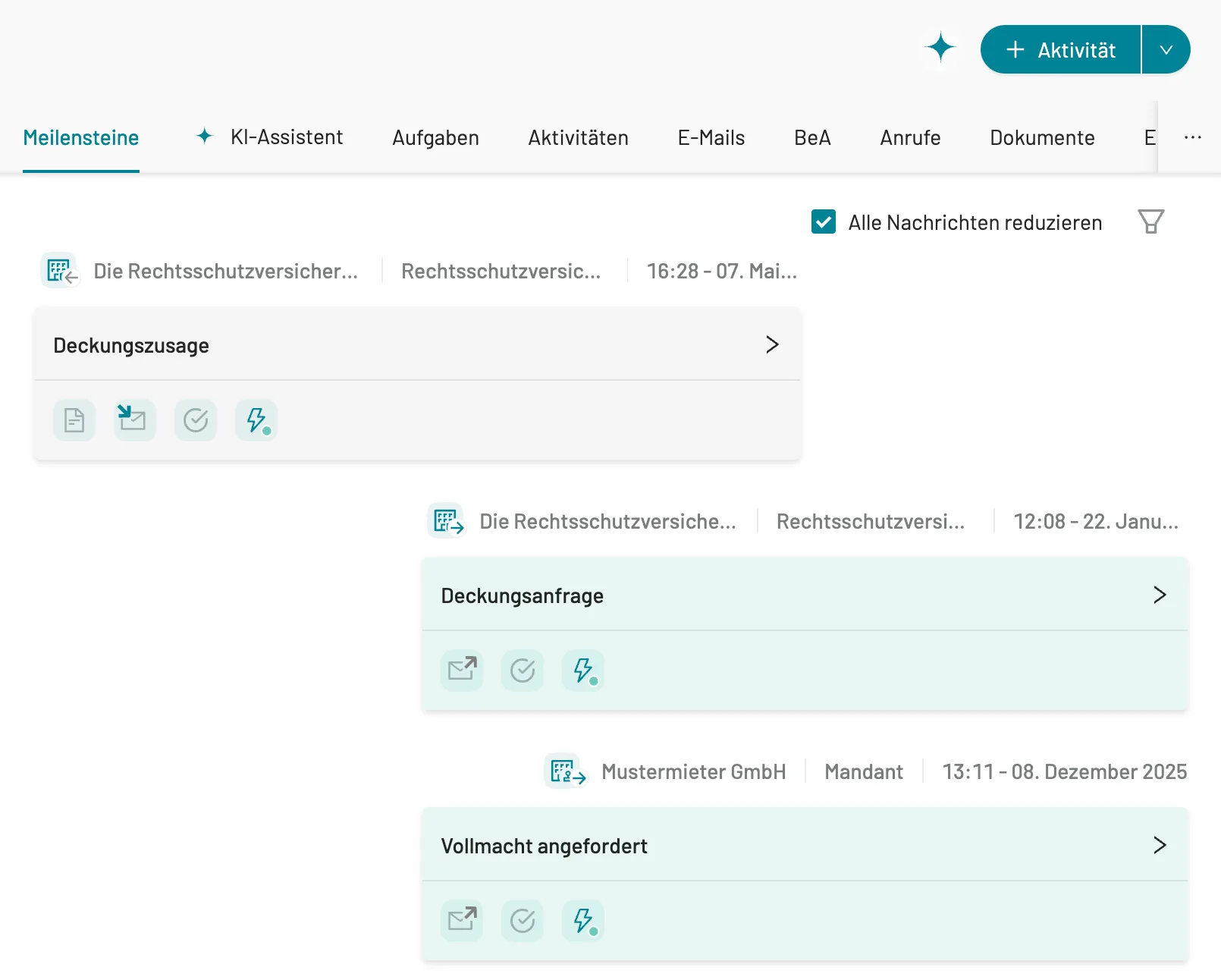 Meilensteine in der caseflow Akte